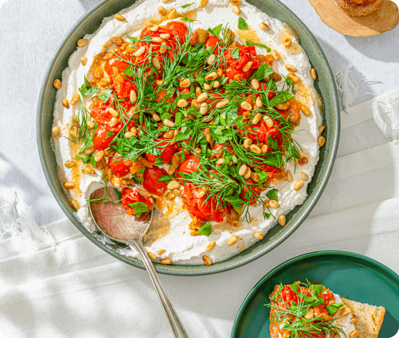 Whipped Feta Dip with Sizzling Tomatoes & Olives