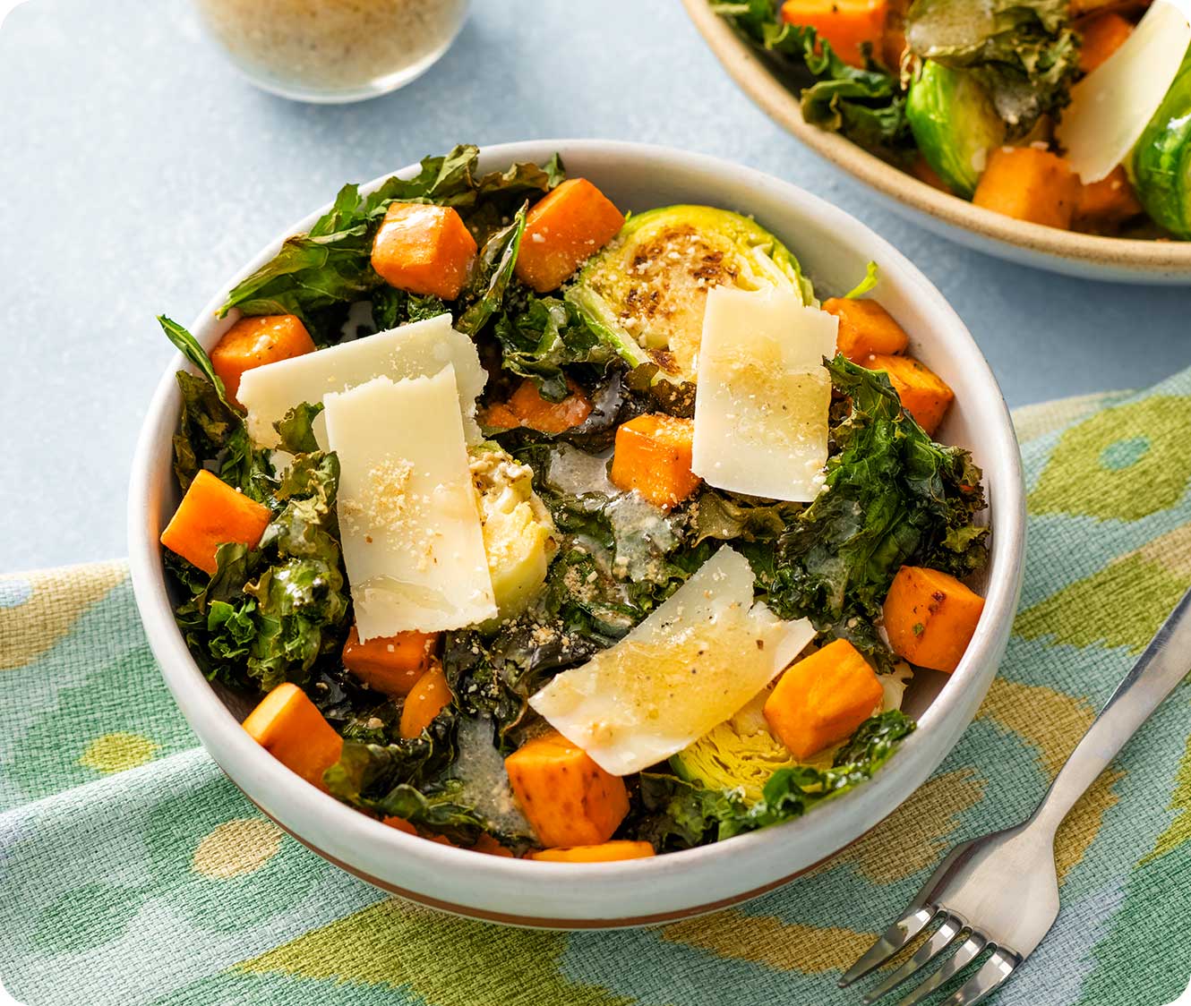 Brussels Sprouts Salad with Kale & Sweet Potatoes